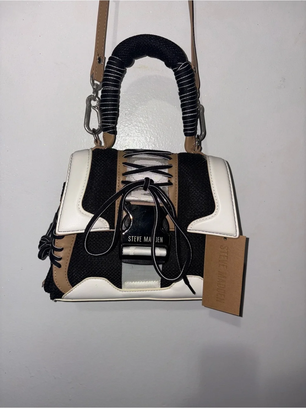 Steve Madden Black White Tan crossbody bag